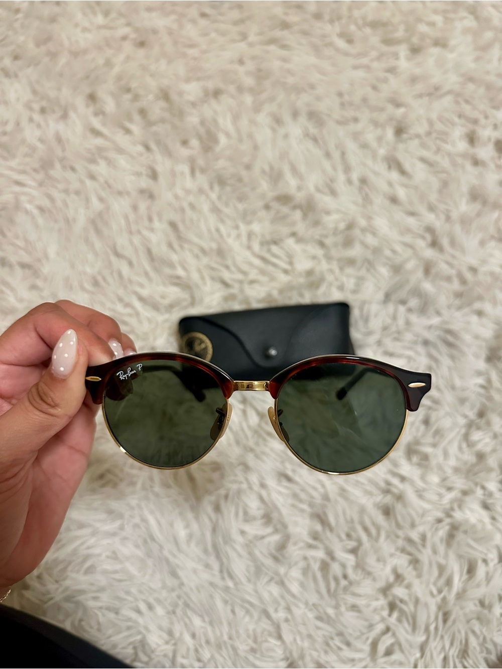Ray-Ban ClubRound Sunglasses in Tortoiseshell and Gold with Green Lenses